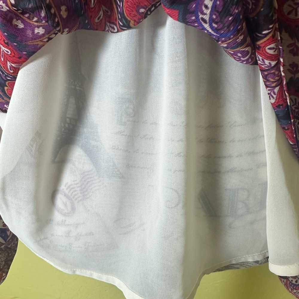 LOFT Sheer Paisley Blouse Purple & Pink Long Sleeve NWT Large - Picture 8 of 11